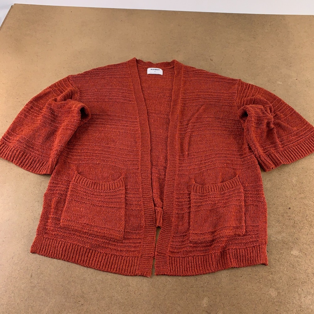 Old‎ Navy Women's Medium Rust Textured Open Knit Pocketed Open Front Cardigan